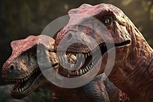 Amazing and photorealistic dinosaurs. Jurassic period. Gigantic reptile. Close up view. Beautiful and scary dinosaurus