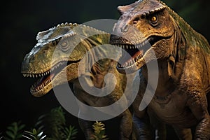 Amazing and photorealistic dinosaurs. Jurassic period. Gigantic reptile. Close up view. Beautiful and scary dinosaurus