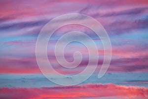Amazing pink blue abstract sunset sky background