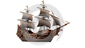 Amazing pirate ship with large sails on white background
