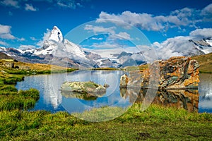 Amazing place and Matterhorn view from the Stellisee lake, Switzerland