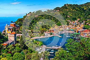 Amazing Portofino mediterranean village and luxury yachts, Liguria, Italy