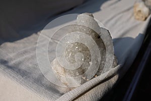 Amazing pure Quartz Crystal cluster gemstone closeup macro isolated