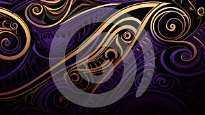 Amazing purple, gold and black maori pattern