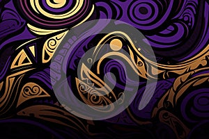 Amazing purple, gold and black maori pattern