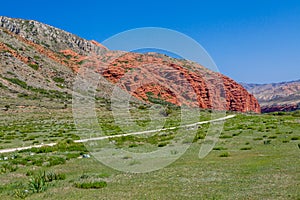 Amazing red rock formations in Kirghizia