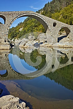 Amazing Reflection of Devil's Bridge in Arda river, Bulgaria