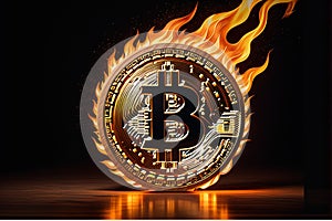 an amazing representation of bitcoin on fire , symbolizing mining concept photo