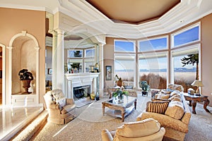 Amazing rich interior with stunning window view on mountains