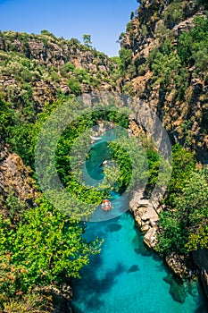 Amazing river landscape from Koprulu Canyon in Manavgat, Antalya, Turkey. Rafting tourism. Koprucay