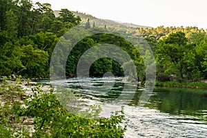 Amazing river landscape from Koprulu Canyon in Manavgat, Antalya, Turkey. Rafting tourism. Koprucay