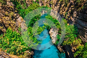 Amazing river landscape from Koprulu Canyon in Manavgat, Antalya, Turkey. Rafting tourism. Koprucay