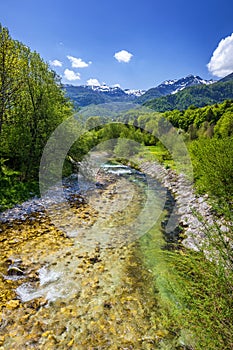 Amazing river in the mountains, Mostnica Korita, Julian alps in