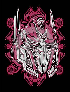 Amazing robot head cyberpunk with sacred geometry background for poster and tshirt design