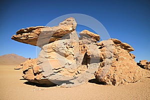 Amazing Rock Formation at Eduardo Avaroa Andean Fauna National Reserve with a Visitor Photographing, Sur Lipez Province, Bolivia