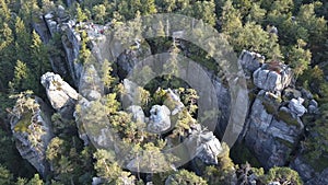 Amazing rock formation on Szczeliniec Wielki in Table Mountains National Park. Tourist attraction of Polish Sudetes