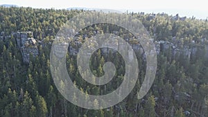 Amazing rock formation on Szczeliniec Wielki in Table Mountains National Park. Tourist attraction of Polish Sudetes