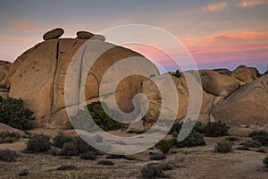 amazing rock formations in a desert landscape in Joshua Tree national park, California