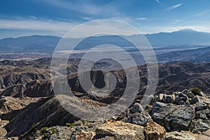 amazing rock formations in a desert landscape in Joshua Tree national park, California