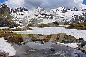 Amazing Rutor glacier and glacier lagoons, Aosta Valley, Italy