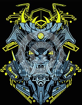 Amazing Samurai head transformer robot warrior head masker cyberpunk background for t-shirt poster sticker design