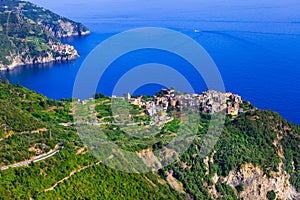 Amazing scenery of Cinque terre villages - view of Corniglia. It