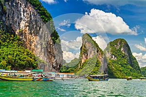 Amazing scenery of the Koh Panyee settlement built on stilts at Phang Nga Bay, Thailand