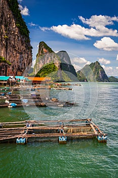 Amazing scenery of the Koh Panyee settlement built on stilts at Phang Nga Bay, Thailand