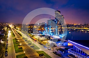 Amazing scenery of Kosciuszko Square in Gdynia by the Baltic Sea at dusk. Poland photo