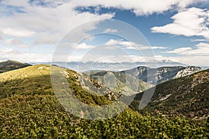 Amazing scenery of Nizke Tatry mountains with Vysoke Tatry mountains on the background in Slovakia