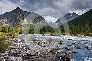 Amazing scenery with river and mountains, Altai, Siberia, Russia