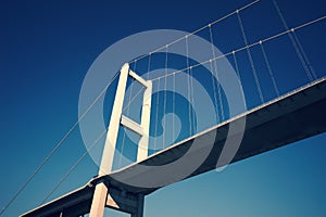 Amazing scenics of Bosphorus bridge against blue sky, Turkey