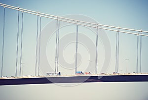 Amazing scenics of Bosphorus bridge against blue sky, Turkey