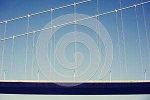 Amazing scenics of Bosphorus bridge against blue sky, Turkey