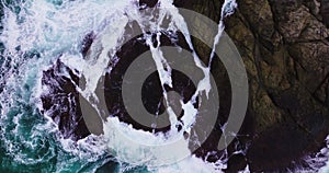 Amazing sea big waves crashing on rocks seascape, Aerial view drone 4k High quality of ocean sea