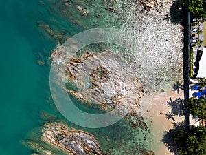 Amazing sea big waves crashing on rocks seascape,Aerial view drone camera of ocean sea waves background