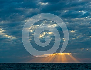 Amazing sea sunset, the sun, waves, clouds