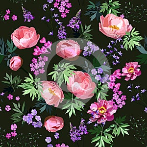 Amazing seamless floral pattern with bright colorful flowers