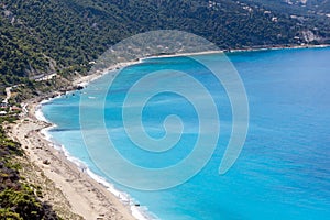 Seascape of Kokkinos Vrachos Beach with blue waters, Lefkada, Ionian Islands, Greece