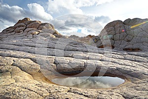 Amazing shapes and colors of moonlike sandstone formations in White Pocket, Arizona, USA