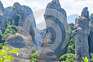 Amazing shapes of sandtone rock pinnacles of Meteora