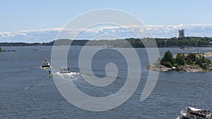 Amazing shot of ferries traveling between Helsinki and the coastal islands.