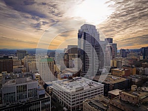 Amazing sky in the middle of downtown Portland Oregon on a winter day