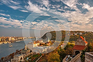 Amazing sky with picturesque clouds over Danube river and Buda hills in the central area of Budapest, Hungary