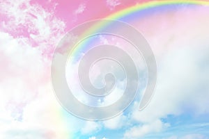 Amazing sky with rainbow and fluffy clouds, toned in unicorn colors