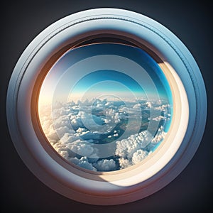 Amazing sky view from airplane window graphic illustration background