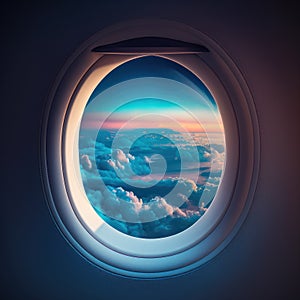 Amazing sky view from airplane window graphic illustration background