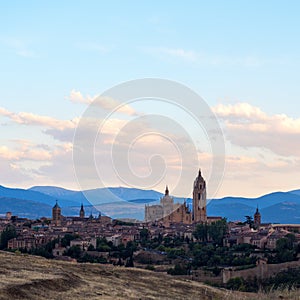 Amazing skyline of Segovia with the Cathedral of Santa Mara de Segovia, Castilla Leon.