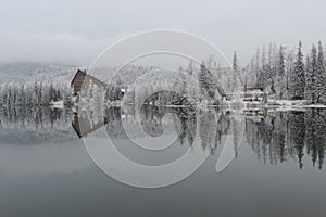 Amazing snowed view in Strbske pleso - High Tatras in Slovakia