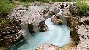 Amazing Soca river gorge in Slovenian Alps. Great Soca Gorge (Velika korita Soce), Triglav National park, Slovenia.